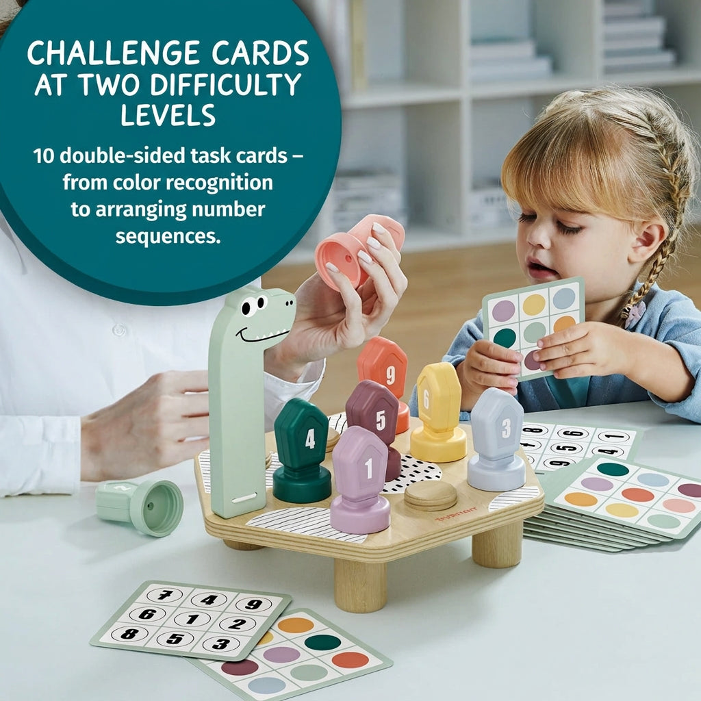 Topbright Happy Dino Twist puinen dinosaurus, värien ja numeroiden oppimispeli käännettävillä palikoilla (3+)