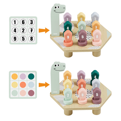 Topbright Happy Dino Twist puinen dinosaurus, värien ja numeroiden oppimispeli käännettävillä palikoilla (3+)