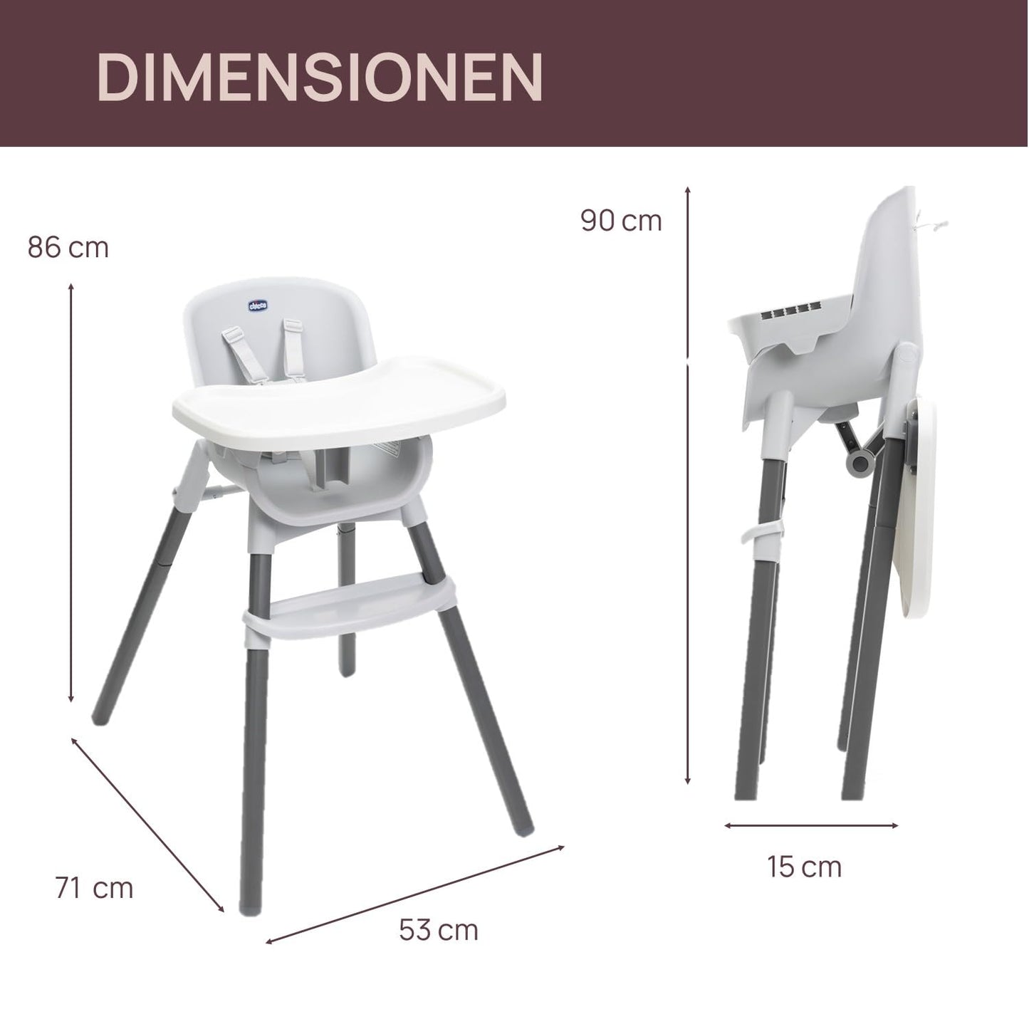Chicco Zest söögitool Moon Grey, hall, alates 6 kuust kuni 40 kg