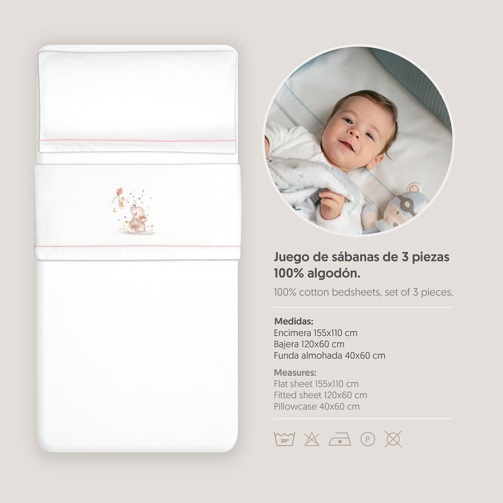 Interbaby talvine beebivoodipesu komplekt 60×120 cm, flanell, elevant valge/roosa
