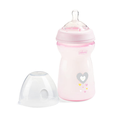 Chicco Natural Feeling lutipudel 330 ml, kiire vooluga, alates 6. elukuust, roosa
