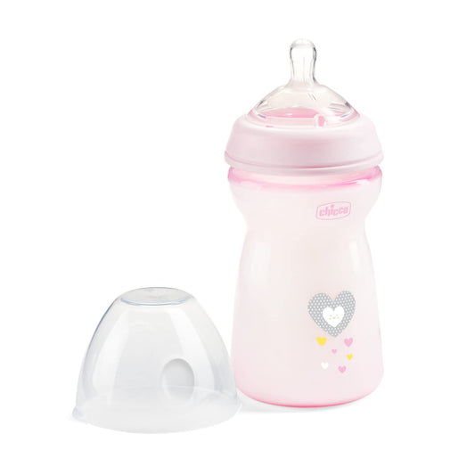 Chicco Natural Feeling lutipudel 330 ml, kiire vooluga, alates 6. elukuust, roosa