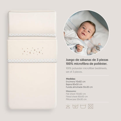 Interbaby talvine voodipesukomplekt vankrisse 40 × 80 cm Stars Moon, beež