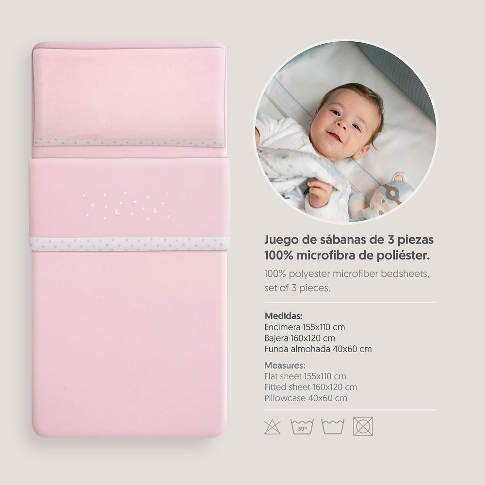 Interbaby soe korallist voodipesu komplekt beebivoodile 60 × 120 cm, Star Moon Pink