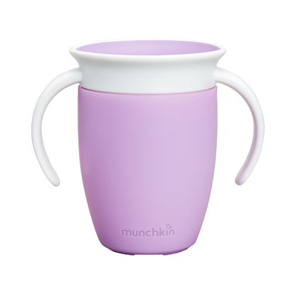 Munchkin Miracle 360°-Trinkbecher für Babys und Kleinkinder, BPA-freier Trinklernbecher mit Griffen, auslaufsicher & spülmaschinenfest, für Kinder ab 6 Monaten - 207 ml, lila
