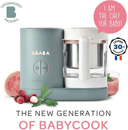 Béaba Babycook Neo 4-ühes beebitoiduvalmistaja, roostevabast terasest ja klaasist, eukalüptiroheline