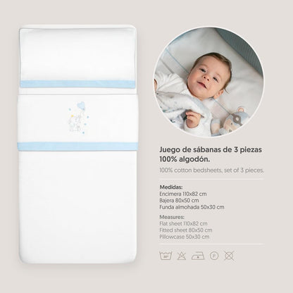 Interbaby flanellist voodipesukomplekt, 40 × 80 cm, 3-osaline komplekt, sinine/valge