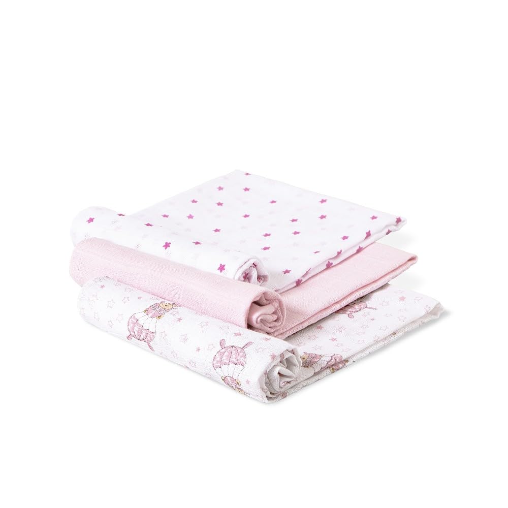 Interbaby puuvillaiset harsopyyhkeet 80 × 80 cm, 3 kpl, vaaleanpunainen, malli 98971-02