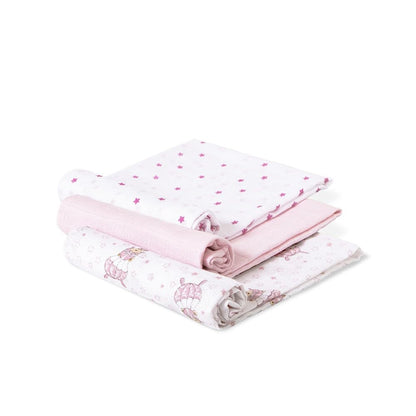 Interbaby puuvillaiset harsopyyhkeet 80 × 80 cm, 3 kpl, vaaleanpunainen, malli 98971-02