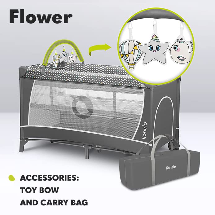 Lionelo FLOWER 2-ühes reisivoodi ja mänguaedik mähkimisalusega, Grey Scandi