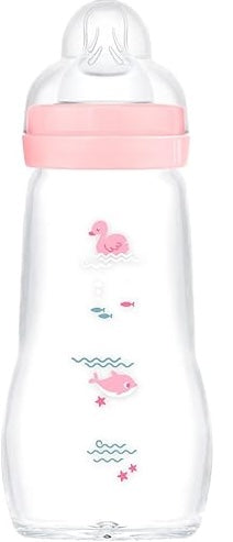 MAM Feel Good klaasist lutipudel 260 ml, 2+ kuud, SkinSoft silikoonlutiga (roosa)