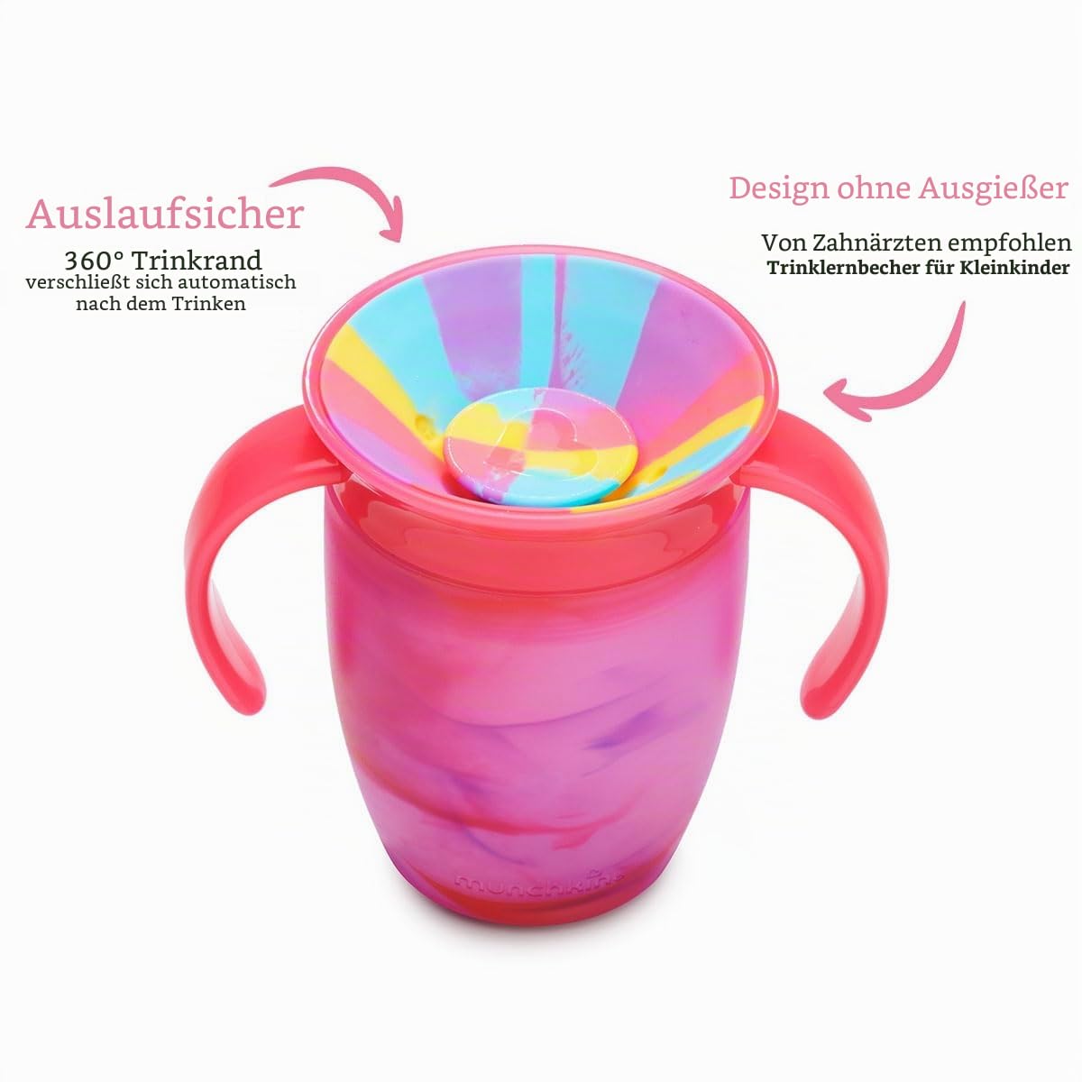 Munchkin Miracle 360 juomamuki 2 kpl, 296 ml, keltainen/vaaleanpunainen