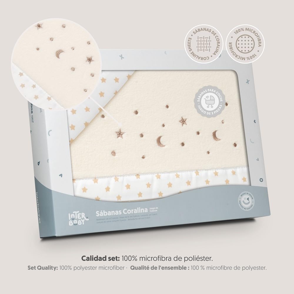 Interbaby talvine voodipesukomplekt vankrisse 40 × 80 cm Stars Moon, beež