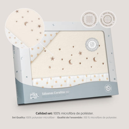 Interbaby talvine voodipesukomplekt vankrisse 40 × 80 cm Stars Moon, beež