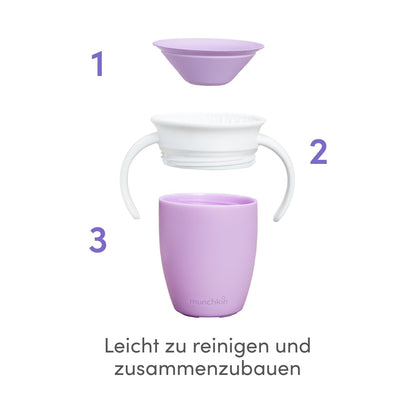 Munchkin Miracle 360°-Trinkbecher für Babys und Kleinkinder, BPA-freier Trinklernbecher mit Griffen, auslaufsicher & spülmaschinenfest, für Kinder ab 6 Monaten - 207 ml, lila