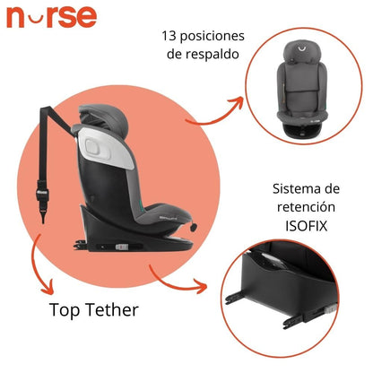 Nurse Jet i-Size turvatool 40–150 cm, 360° pööratav, ISOFIX ja Top Tether, must