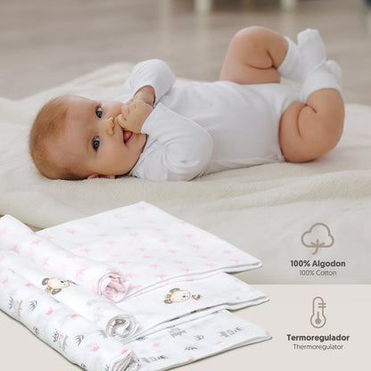 Interbaby 3-osaline marlite komplekt, 80 × 80 cm, roosade mustritega
