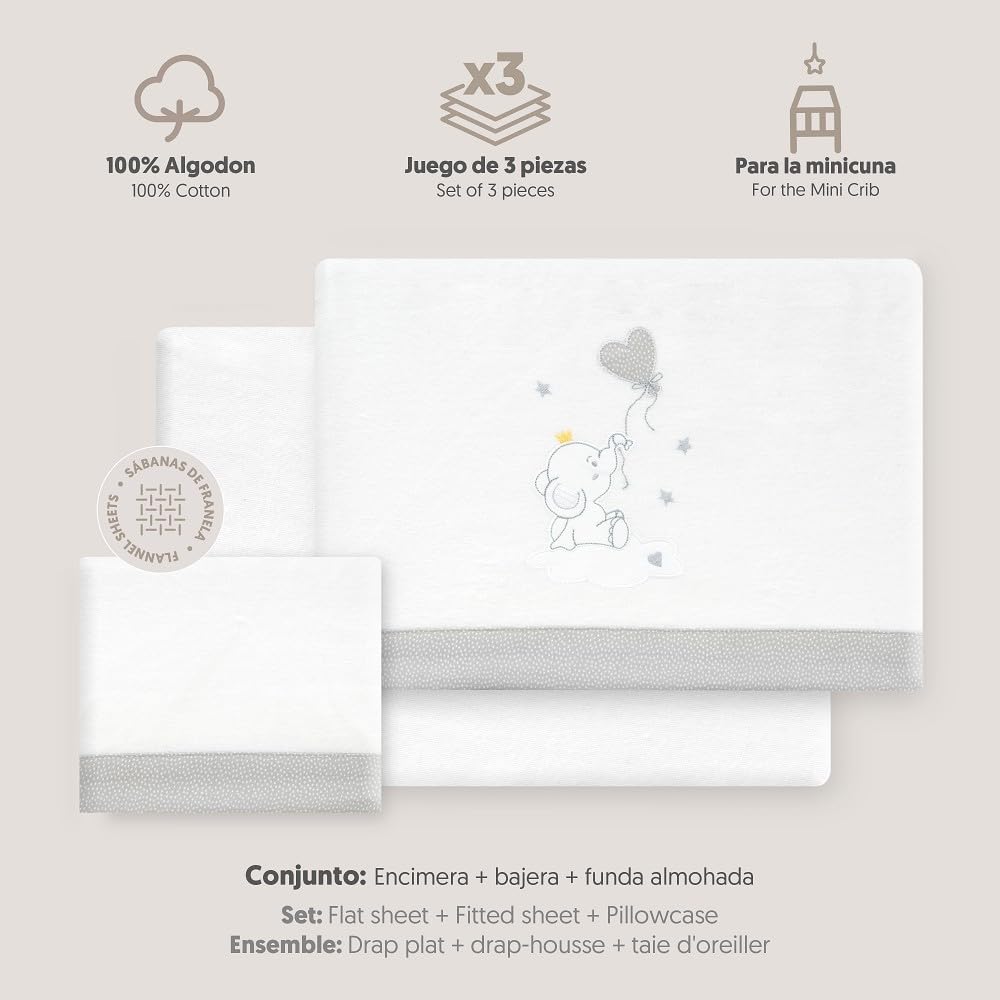 Interbaby talvine voodipesu komplekt 50×80 cm, flanell, elevant/õhupall valge-hall