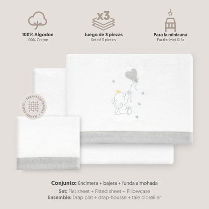 Interbaby talvine voodipesu komplekt 50×80 cm, flanell, elevant/õhupall valge-hall