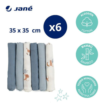 Jané musliinlapid 6 tk, puuvilla ja bambusega, 35 × 35 cm, sinine