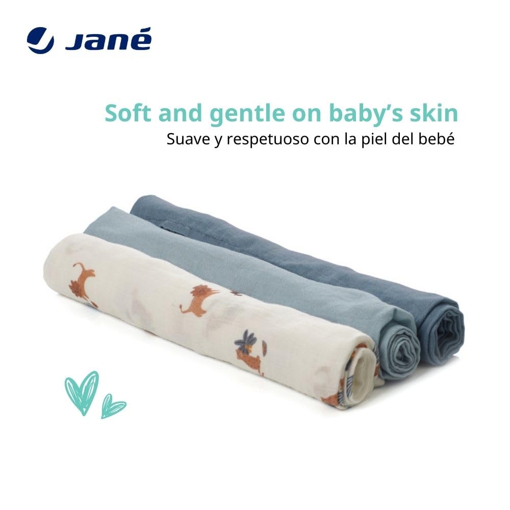 Jané musliinist marlid (3 tk), mitmeotstarbelised imetamis- ja hooldusrätikud, puuvilla-bambusekangas, 80 × 80 cm, sinine