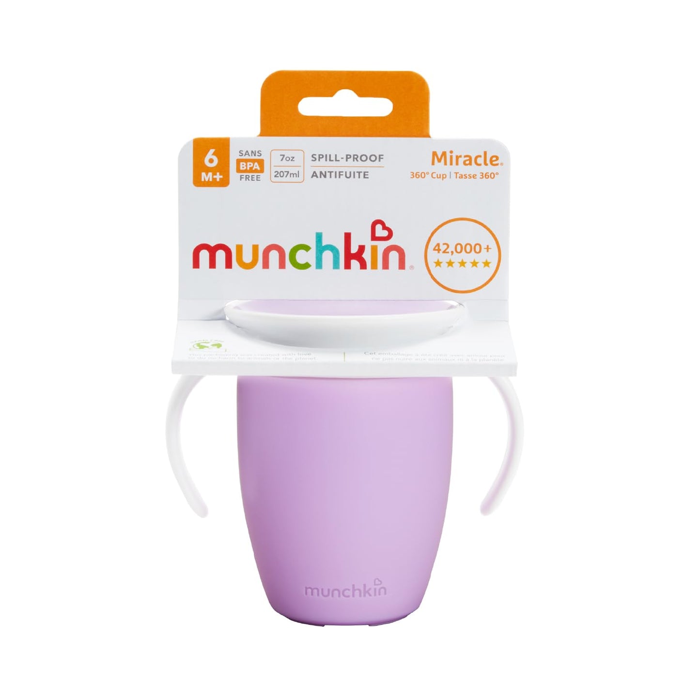 Munchkin Miracle 360°-Trinkbecher für Babys und Kleinkinder, BPA-freier Trinklernbecher mit Griffen, auslaufsicher & spülmaschinenfest, für Kinder ab 6 Monaten - 207 ml, lila