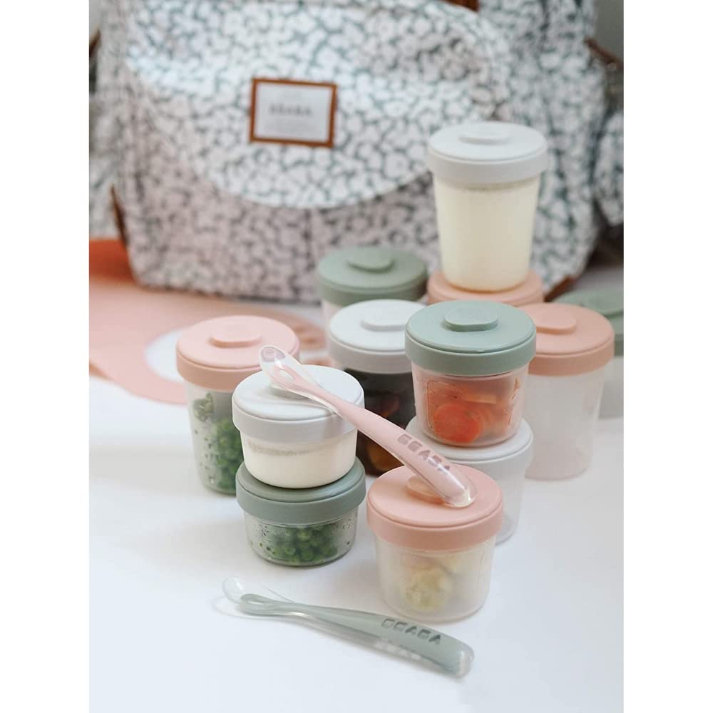 Béaba toidupakendite komplekt 12-osaline, 2 silikoonlusikat, Eucalyptus, 90 ml + 150 ml + 250 ml