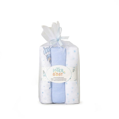 Interbaby 3-osaline musliintekkide komplekt, sinine, 80 × 80 cm, mudel 98971-01
