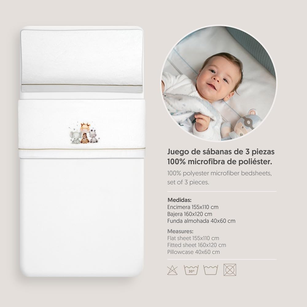 Interbaby talvine voodipesukomplekt beebivoodile 60 × 120 cm, korallfliis – kaelkirjak ja elevant