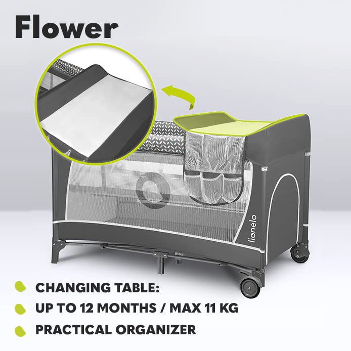 Lionelo FLOWER 2-ühes reisivoodi ja mänguaedik mähkimisalusega, Grey Scandi