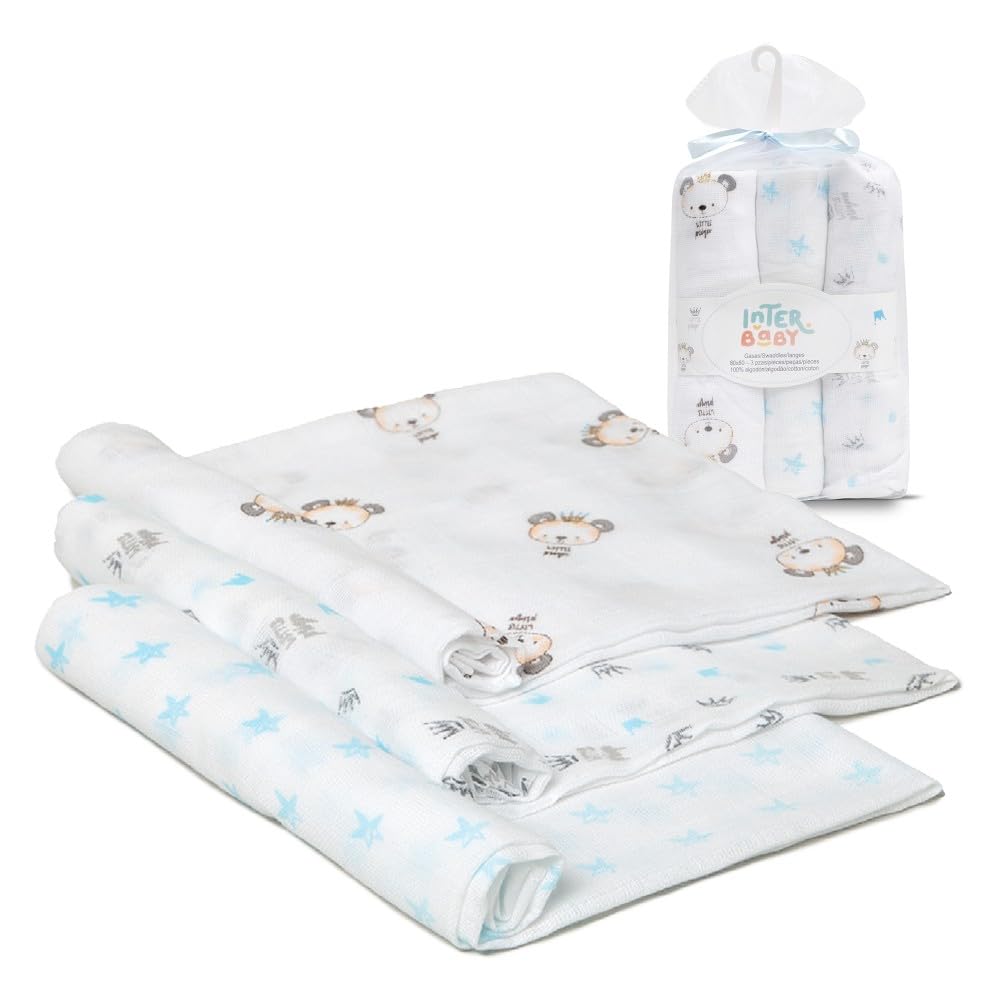 Interbaby 3-osaline marlite komplekt, 80 × 80 cm, siniste mustritega
