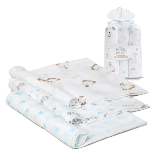 Interbaby 3-osaline marlite komplekt, 80 × 80 cm, siniste mustritega