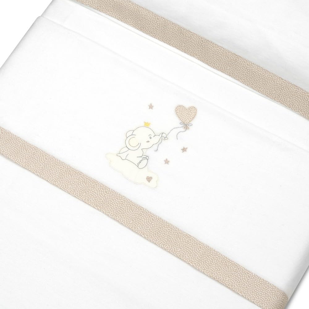 Interbaby voodipesukomplekt beebivoodile 50 x 80 cm, flanell, valge/beež elevant