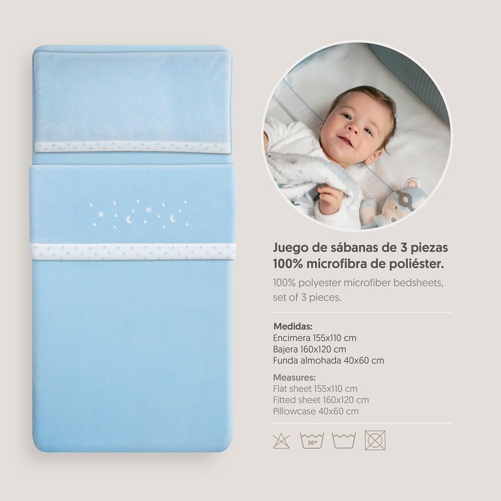 Interbaby voodipesukomplekt beebivoodile 60 x 120 cm, sinine, 3-osaline, 30204-01