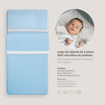Interbaby voodipesukomplekt beebivoodile 60 x 120 cm, sinine, 3-osaline, 30204-01
