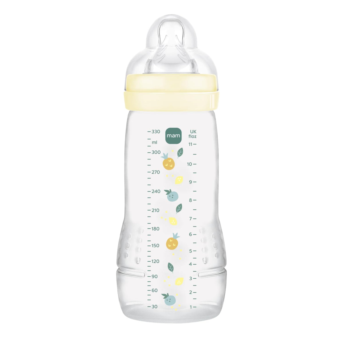 MAM Easy Active tuttipullo 330 ml, nopeavirtaus silikonitutilla, 6 kk ikäisestä, keltainen