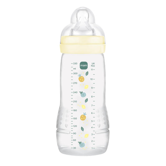 MAM Easy Active lutipudel 330 ml, kiire vooluga silikoonlutiga, 6. elukuust, kollane