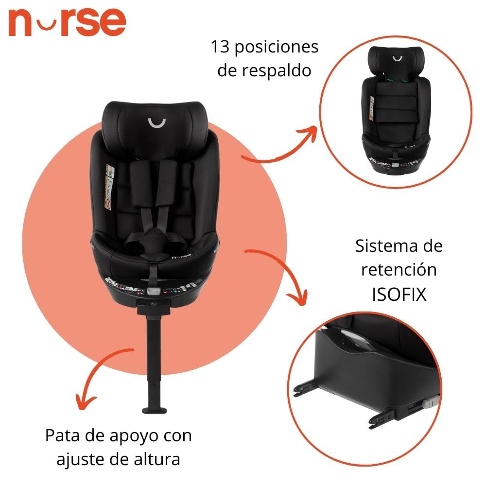 Nurse Scope i-Size 360° pöörlev turvatool 40–150 cm / 0–12 a, ISOFIX ja tugijalg, must