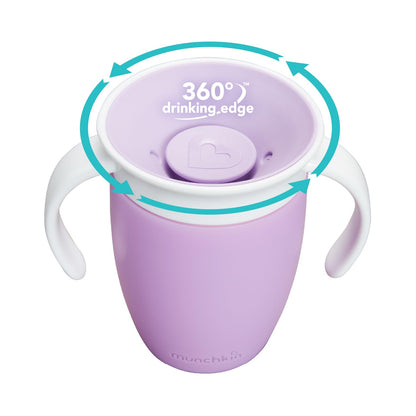 Munchkin Miracle 360°-Trinkbecher für Babys und Kleinkinder, BPA-freier Trinklernbecher mit Griffen, auslaufsicher & spülmaschinenfest, für Kinder ab 6 Monaten - 207 ml, lila