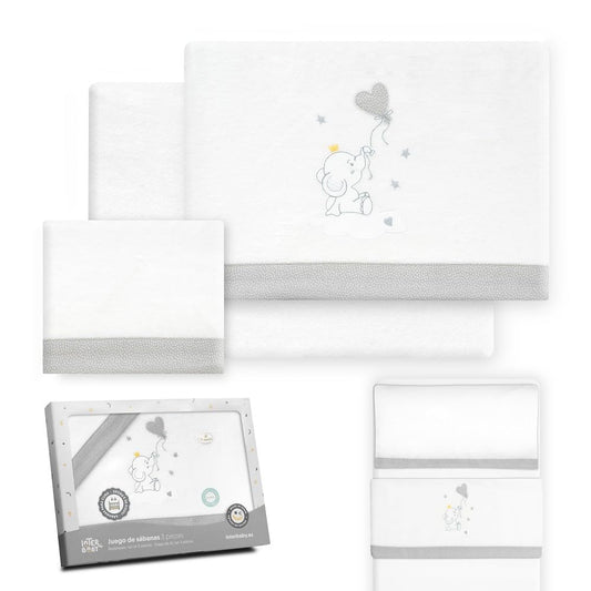 Interbaby talvine voodipesu komplekt 50×80 cm, flanell, elevant/õhupall valge-hall