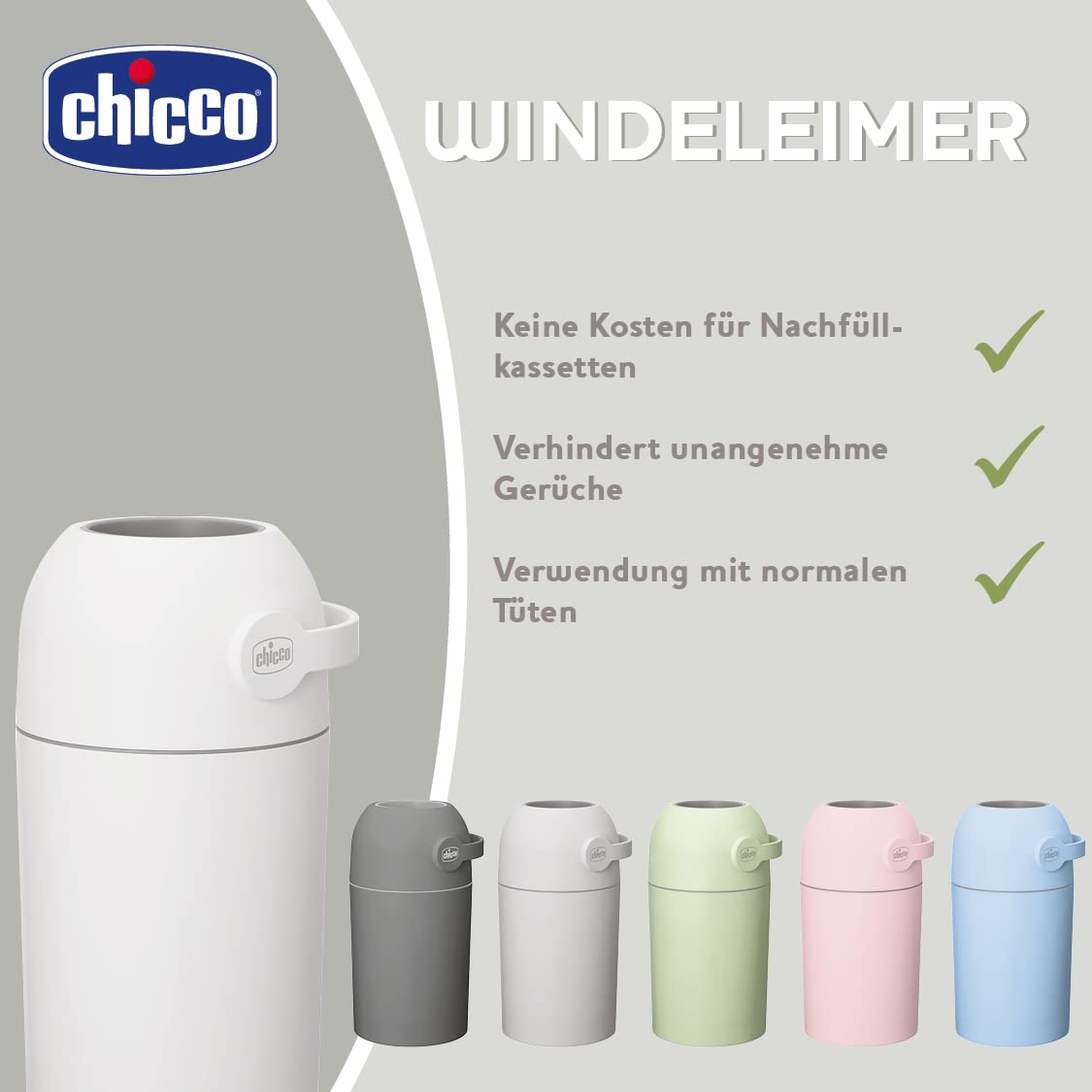 Chicco Windeleimer Odour Off, valge, lõhnavaba süsteem, 25 mähkme jaoks
