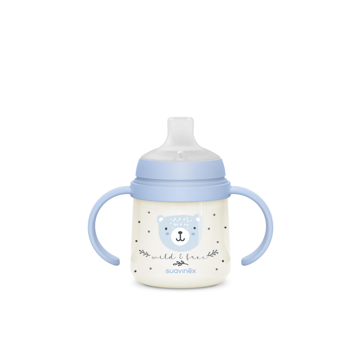 SUAVINEX opetusmuki pimeässä hohtavilla kahvoilla, sininen, 150 ml, +6 kk