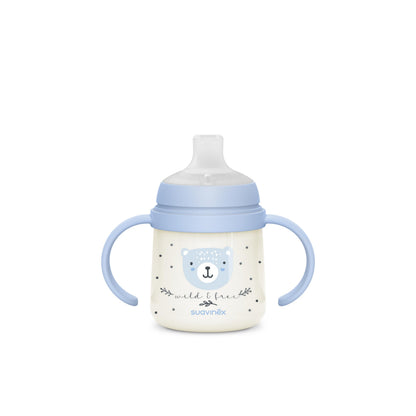 SUAVINEX opetusmuki pimeässä hohtavilla kahvoilla, sininen, 150 ml, +6 kk