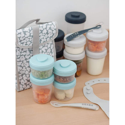 Béaba toidupakendite komplekt 12-osaline, 2 silikoonlusikat, Eucalyptus, 90 ml + 150 ml + 250 ml