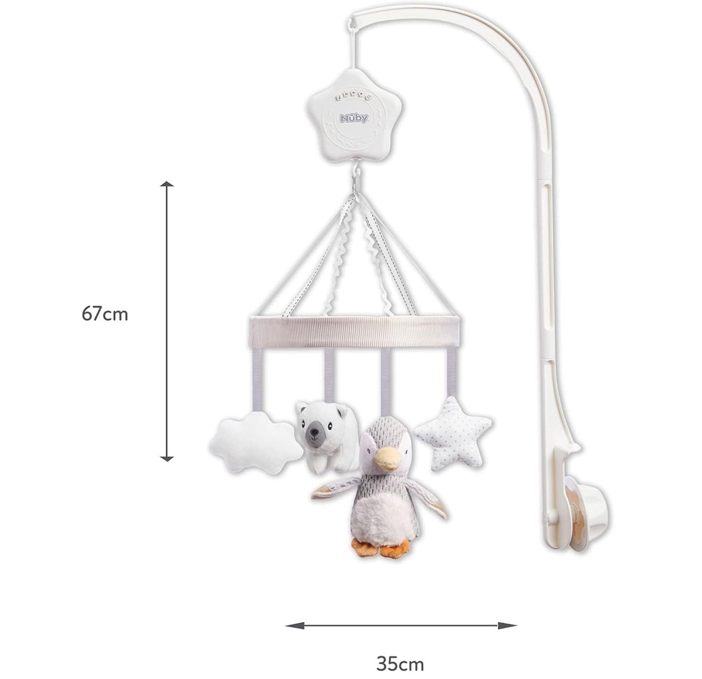 Nuby beebi voodikarussell reguleeritava varrega, hall, Pebbles the Pinguin, 1 tk
