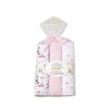 Interbaby puuvillaiset harsopyyhkeet 80 × 80 cm, 3 kpl, vaaleanpunainen, malli 98971-02