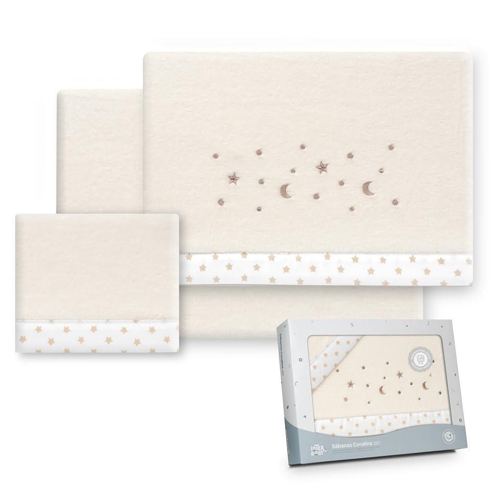Interbaby talvine voodipesukomplekt vankrisse 40 × 80 cm Stars Moon, beež