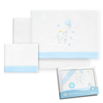 Interbaby flanellist voodipesukomplekt, 40 × 80 cm, 3-osaline komplekt, sinine/valge