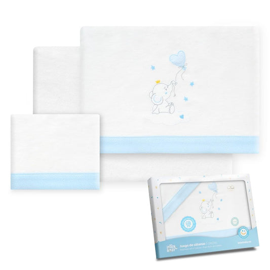 Interbaby flanellist voodipesukomplekt, 40 × 80 cm, 3-osaline komplekt, sinine/valge