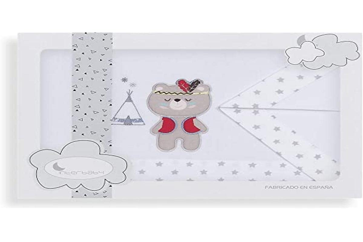 Interbaby Tipi Bear voodipesukomplekt beebivoodile 60 × 120 cm, valge/hall